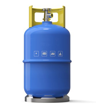 Beyaz bir arka plan üzerinde izole mavi gaz konteyner