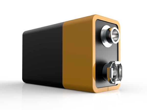 Батарея 9В изолирована на белом фоне
