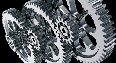 siyah bir arka plan üzerinde izole metal Dişliler