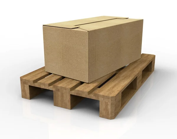 Lastpall isolerad på vit med kartong lådor — Stockfoto