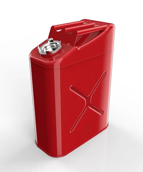 Recipiente de combustível vermelho isolado no branco com caminho de recorte — Fotografia de Stock