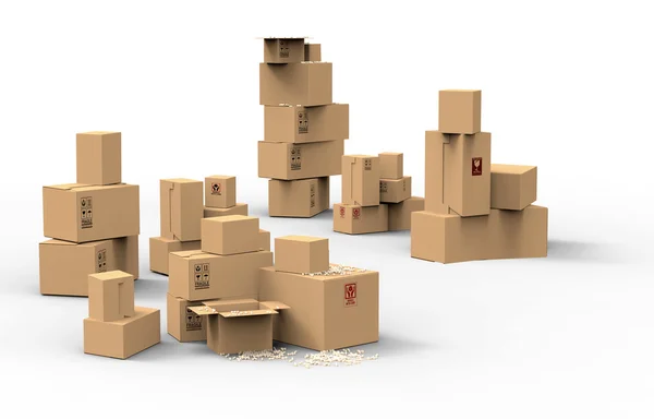 Flera brun kartong förpackning boxar — Stockfoto