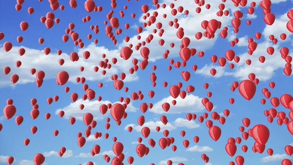 Globos rojos en el cielo azul con nubes —  Fotos de Stock