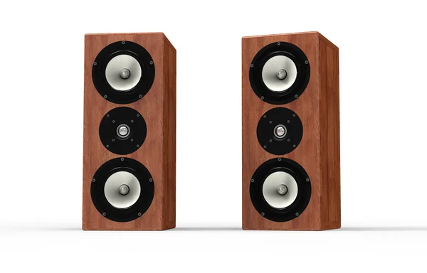 Set muziek luidsprekers gemaakt van hout geïsoleerd — Stockfoto