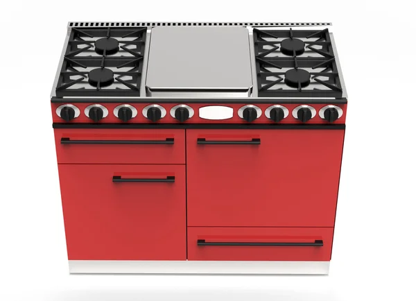 Moderna estufa de gas rojo con fogones y hornos — Foto de Stock