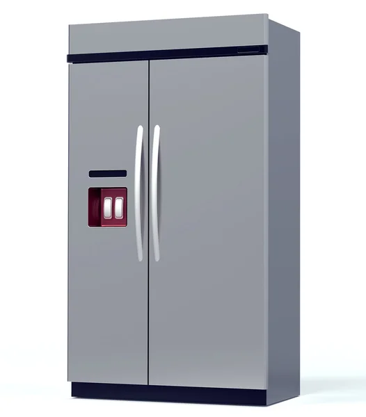 Refrigerador de aço de luxo isolado no branco — Fotografia de Stock