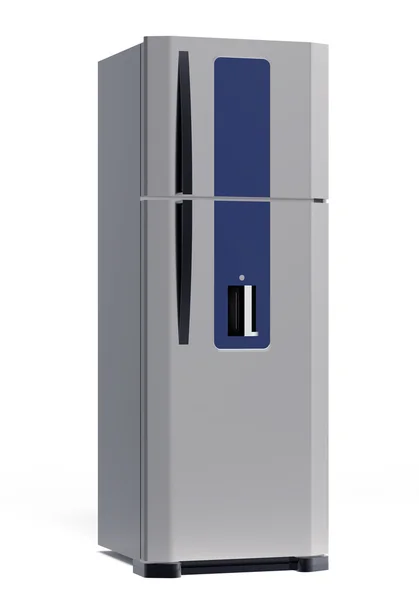 Refrigerador de aço de luxo isolado no branco — Fotografia de Stock