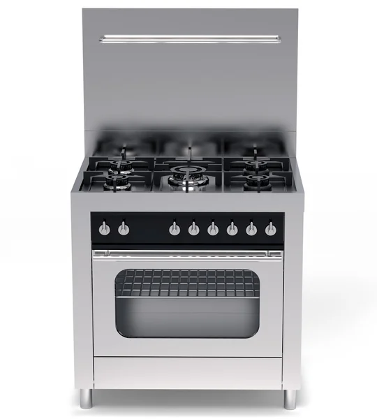 Moderne stalen gas-kookplaat en oven geïsoleerd op wit — Stockfoto