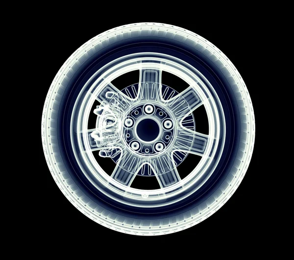 xray car wheel isolated on black