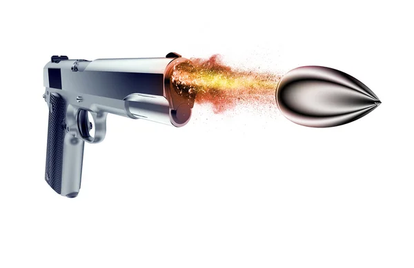 Kugel abgefeuert aus einer Waffe isoliert auf schwarz — Stockfoto