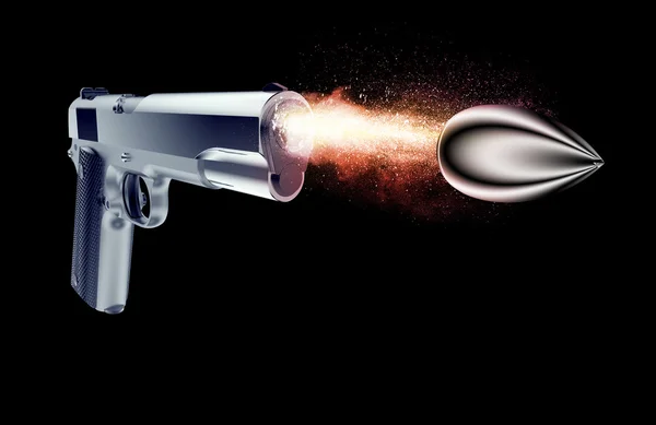 Bullet vystřelil z pistole izolované na černém — Stock fotografie
