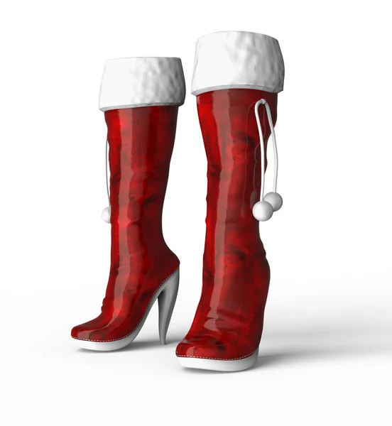 Due stivali da donna rossi isolati su bianco — Foto Stock
