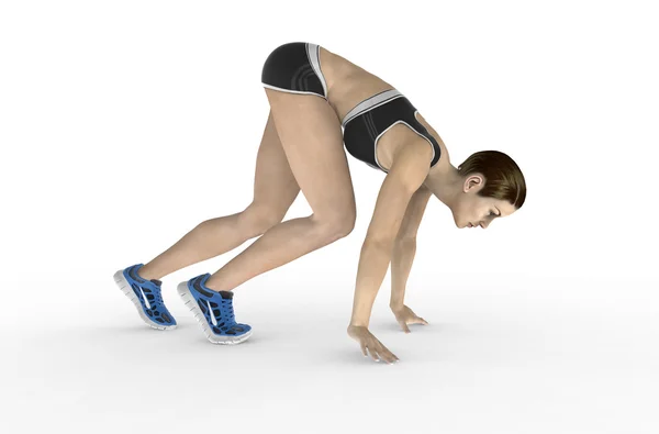 Mulher atlética agachado posição inicial pronto para começar a correr — Fotografia de Stock