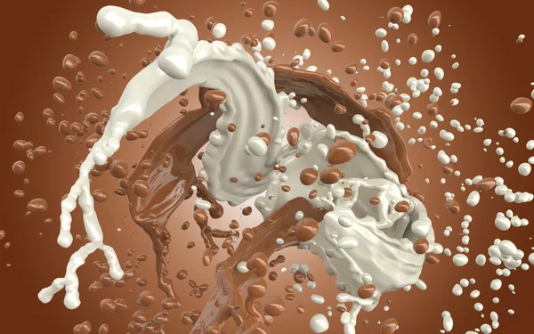 Barna elszigetelt fehér és barna csokoládé splash — Stock Fotó