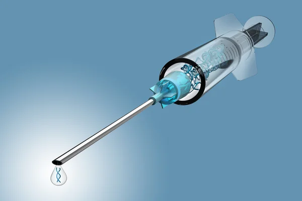 Syringe hypodermische naald met drop geïsoleerd — Stockfoto