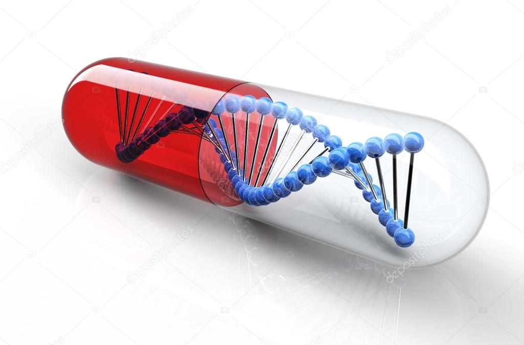 Genetic Medicine with dna isolated on white