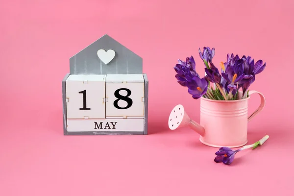 Календарь Мая Куб Числом Название Месяца Мая Английском Языке Розовая — стоковое фото