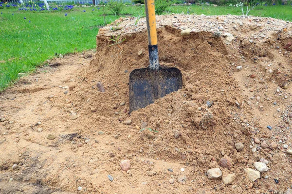 Uma Pilha Cascalho Construção Terreno Jardim Vista Lateral Close — Fotografia de Stock