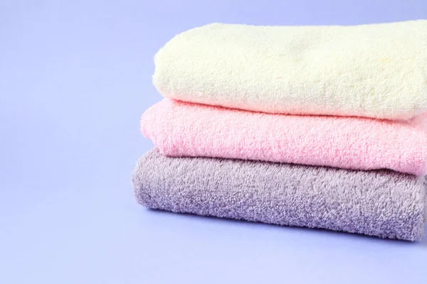 Terry Towels White Pink Pastel Blue Background Stacked Space Text — Stock Photo, Image