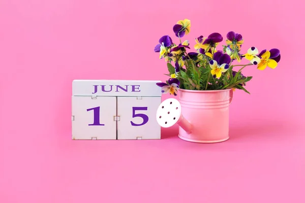 Calendario Para Junio Nombre Del Mes Junio Inglés Cubos Con —  Fotos de Stock