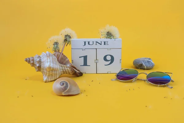 Calendar June Cubes Number Name Month June English Shells Sea — Stock Photo, Image