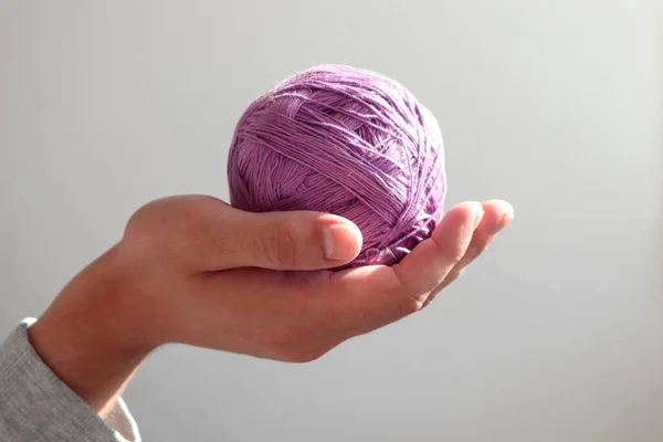 Concept Doing Needlework Your Free Time Lilac Skein Yarn Lies — Stock Photo, Image