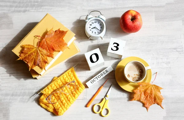 Kalender Voor Oktober Naam Van Maand Het Engels Blokjes Met Stockfoto