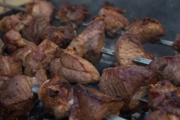 Jugosa Carne Parrilla Parrilla Pinchos —  Fotos de Stock