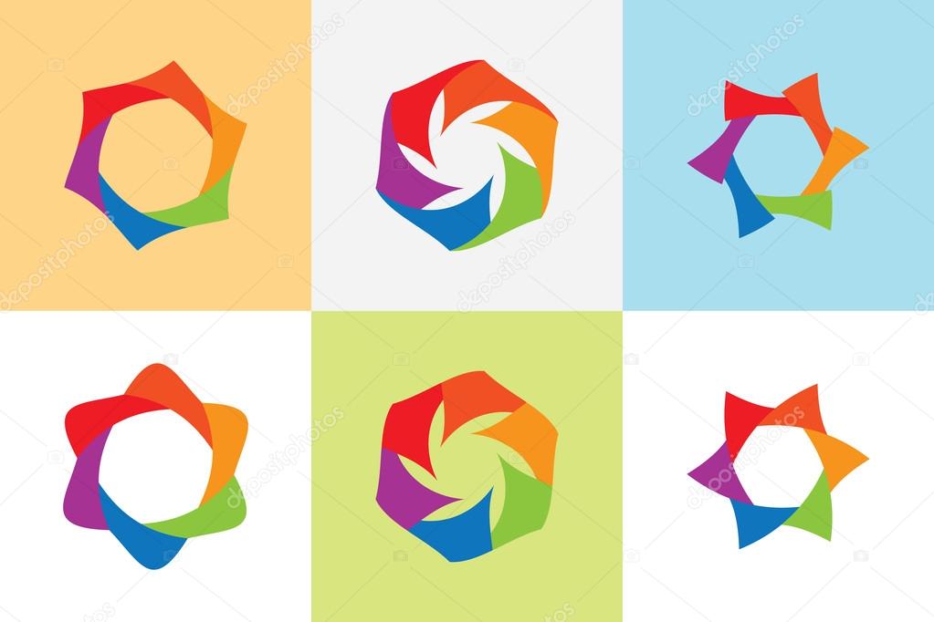 Set abstract loop shape vector,multi color hexagonal looped vector.