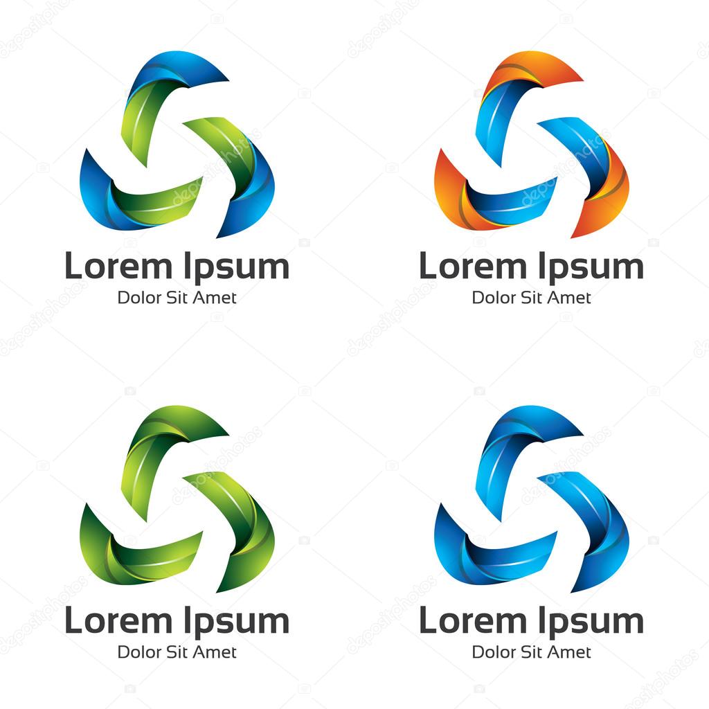 Set collection Colorful triangle loop arrow vector. Abstract bright triangle loop arrow icon logo.