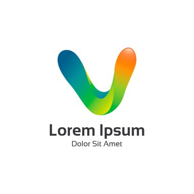 Kurumsal mektup V logo tasarım vektörü. Renkli 3d harf V logosu.