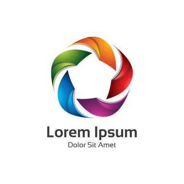 Renkli 3d daire yıldız logo şablonu. Yıldız vektör logo tasarımı .