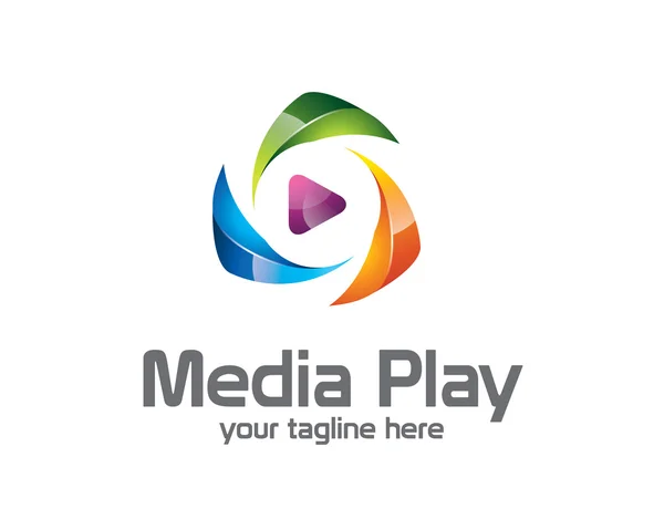 3D media play logo design. Colorido 3D mídia jogar logotipo vetor t —  Vetores de Stock