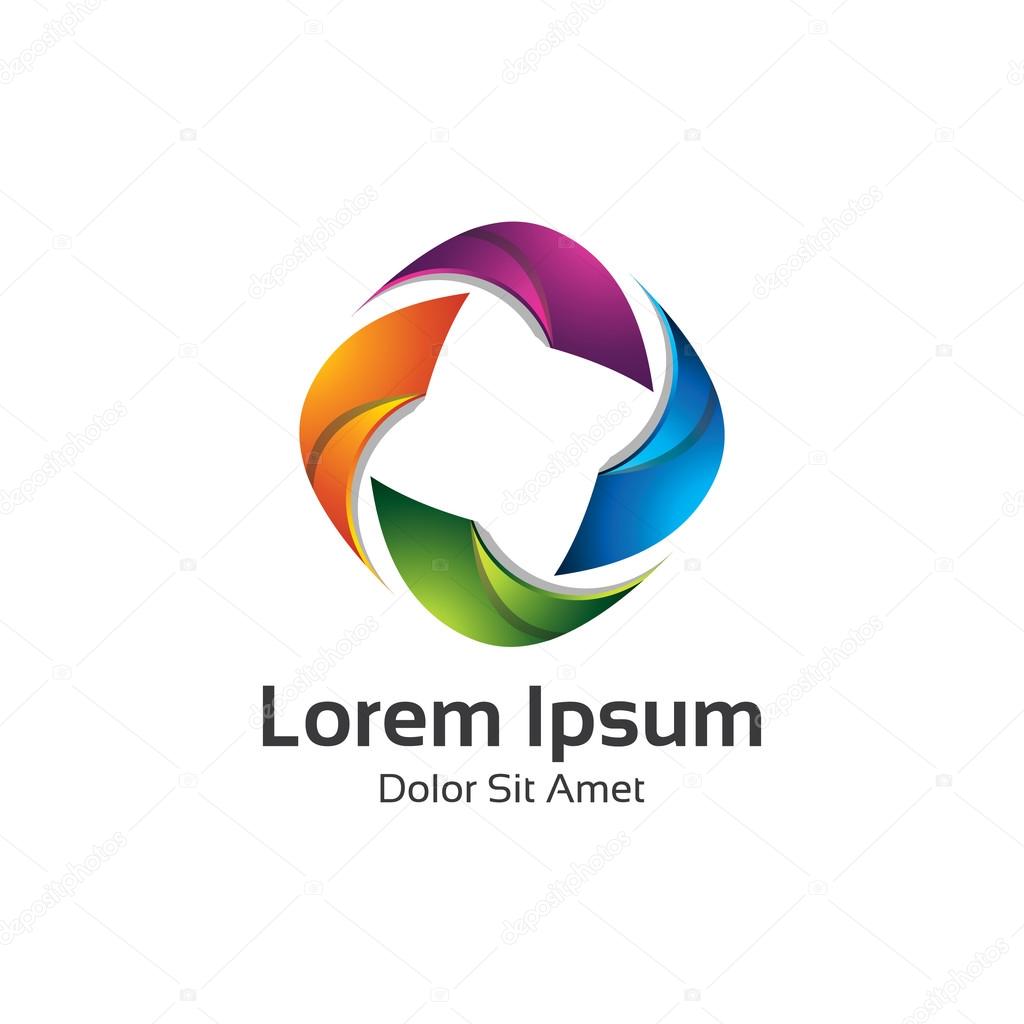 Abstract trendy multicolored logo design element. 3D arrow loop logo vector.