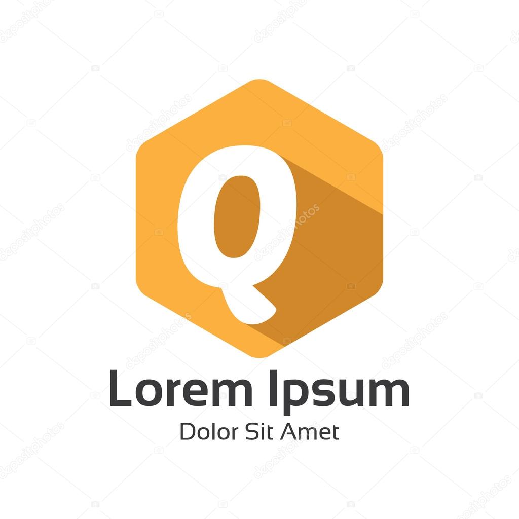 Letter Q logo flat long shadow design vector. Hexagonal flat design of letter Q logo vector template.