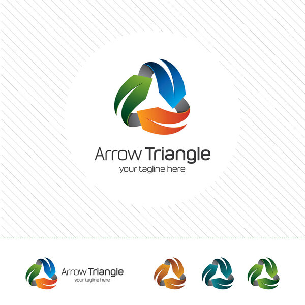 Абстрактный вектор логотипа треугольной стрелки. символ вторичной переработки с современной концепцией дизайна и оттенками градиентного цвета
.