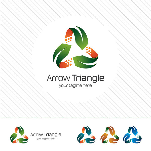Абстрактный вектор логотипа треугольной стрелки. символ вторичной переработки с современной концепцией дизайна и оттенками градиентного цвета
.