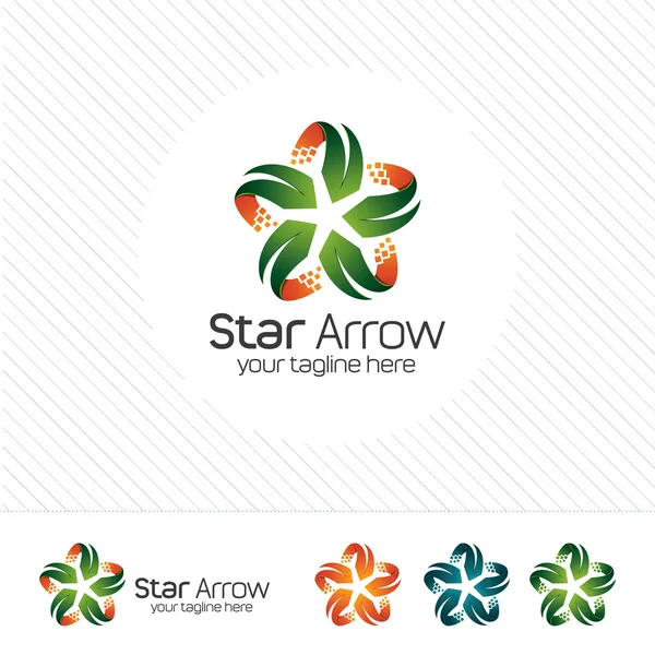 Vector de logotipo de flecha estrella abstracta. símbolo de la comunidad con el concepto de diseño moderno y tonos de color degradado . — Archivo Imágenes Vectoriales