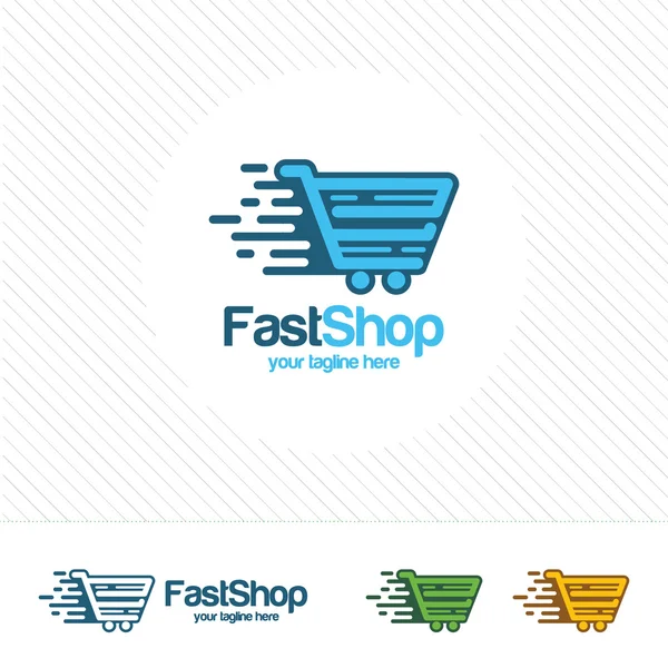 Fast winkel logo ontwerp vector. Winkelwagentje en winkel markt shopping cart ontwerpconcept. — Stockvector