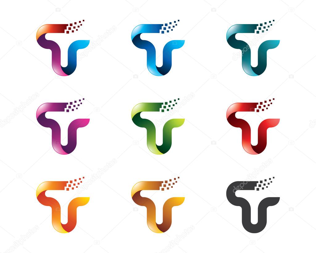 Set of letter T logo template. Colorful letter T design vector.