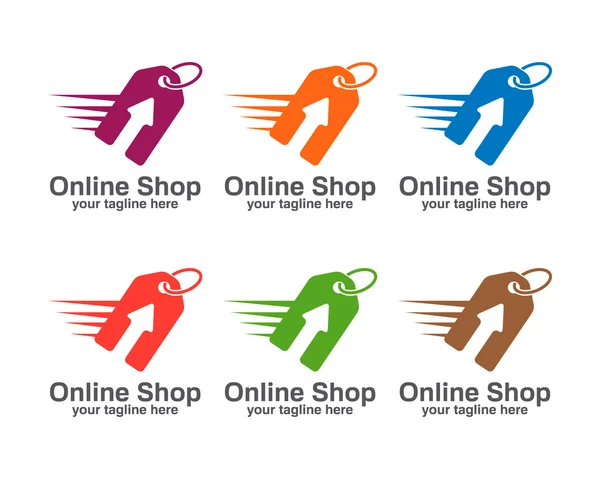 Online-shop logo sjabloon. Prijskaartje vector ontwerp. Pijl en prijskaartje symbool. — Stockvector