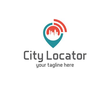 Şehir yer bulucu tasarım vektör şablonu. Pin haritaları sembol vektörü. GPS simgesi tasarım vektörü. Basit temiz tasarım GPS yer belirleyici logo vektörü.
