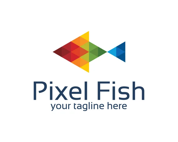 Diseño del logotipo del pez píxel con estilo triangular. Abstracto colorido pixel peces símbolo vector . — Vector de stock