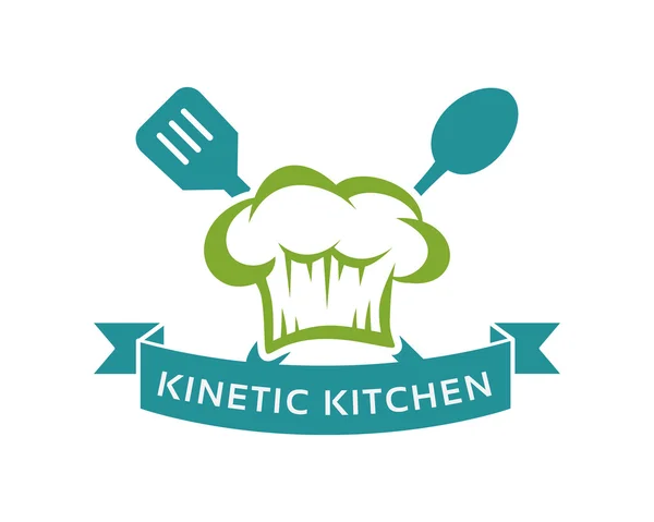 Eenvoudig en plat restaurant logo vector. Keuken logo badge met chef-kok hoed . — Stockvector