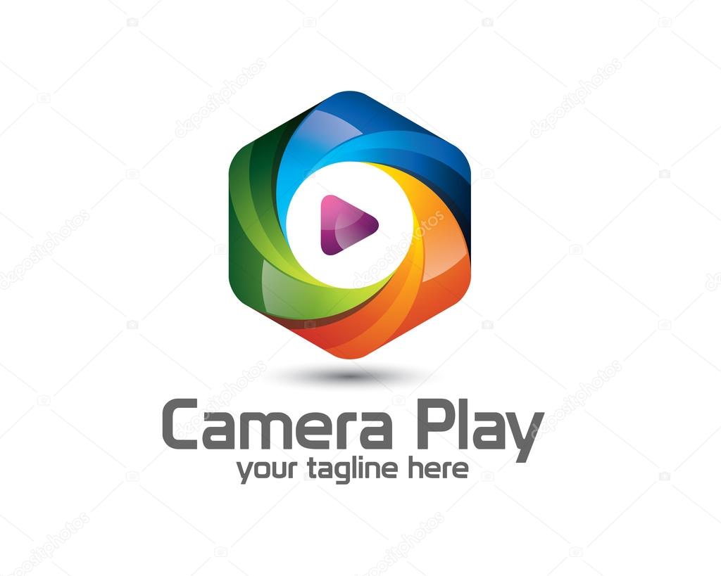 3D camera photography logo design. Colorful  3D photo logo vector template. camera play concept with 3D style design vector.