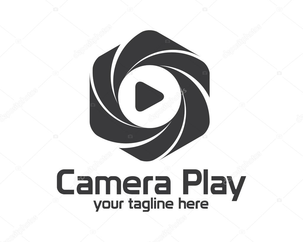 Flat camera photography logo design. Simple clean photo logo vector template. camera play concept with flat style design vector.