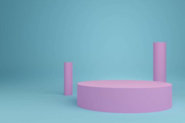 3D işlemeli mavi ve pembe silindir podyum ürününüzü göstermek için kullanılabilir