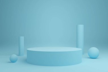 3D işlemeli tam mavi silindir podyum ürününüzü göstermek için kullanılabilir