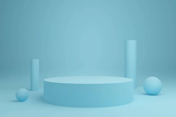 3D işlemeli tam mavi silindir podyum ürününüzü göstermek için kullanılabilir