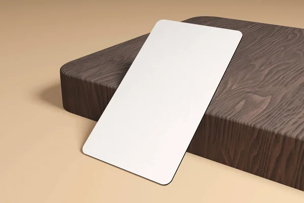 Kahverengi ahşap üzerine kurulmuş bir kartvizitin 3 boyutlu görüntüsü. Seni, şirketini ya da başka bir şeyi teşhis etmek için kullanılabilir..